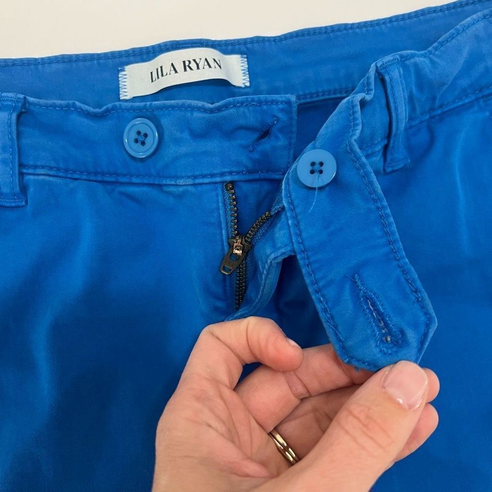 Lila Ryan Blue Mid-Rise Flat Front Straight Leg Stretch Chino Cropped Pants Sz 4 - Picture 10 of 14